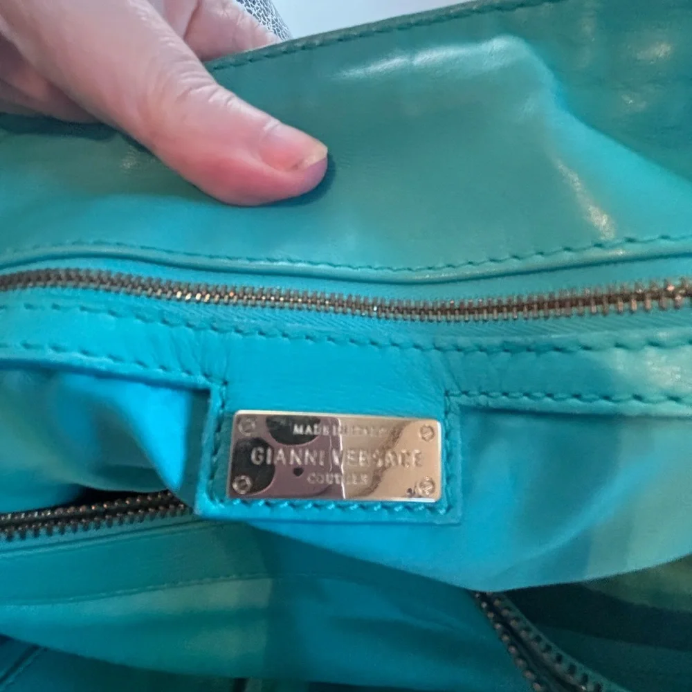 RARE Gianni Versace Couture "Snap Out Of It" Turquoise Nappa Satchel - Picture 11 of 14